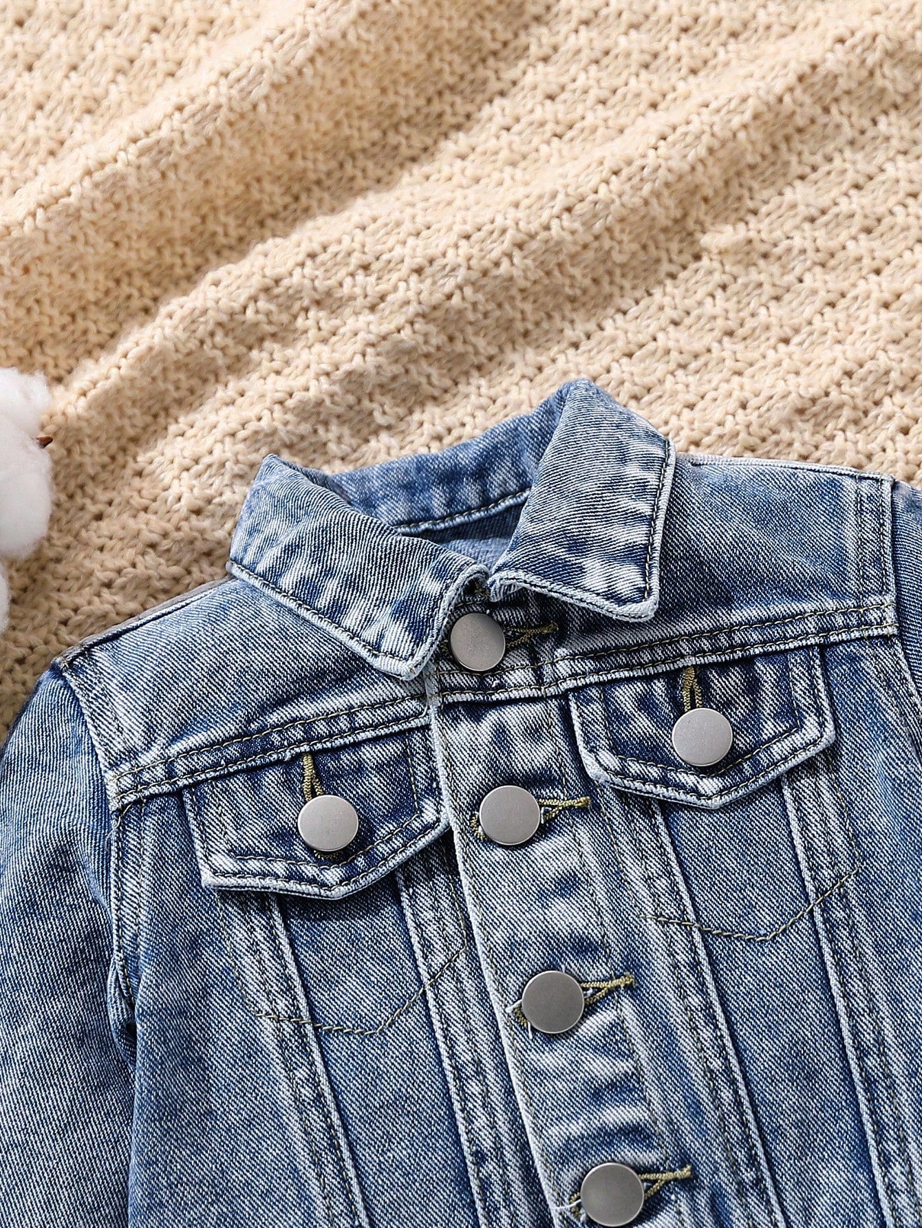 Playful Pals Baby Boy Medium Wash Denim Jacket With Embroidered Bear Patch, Classic & Casual Design