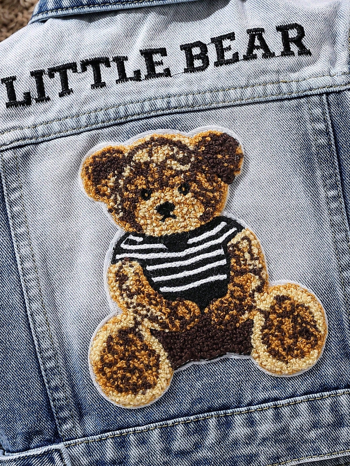 Playful Pals Baby Boy Medium Wash Denim Jacket With Embroidered Bear Patch, Classic & Casual Design