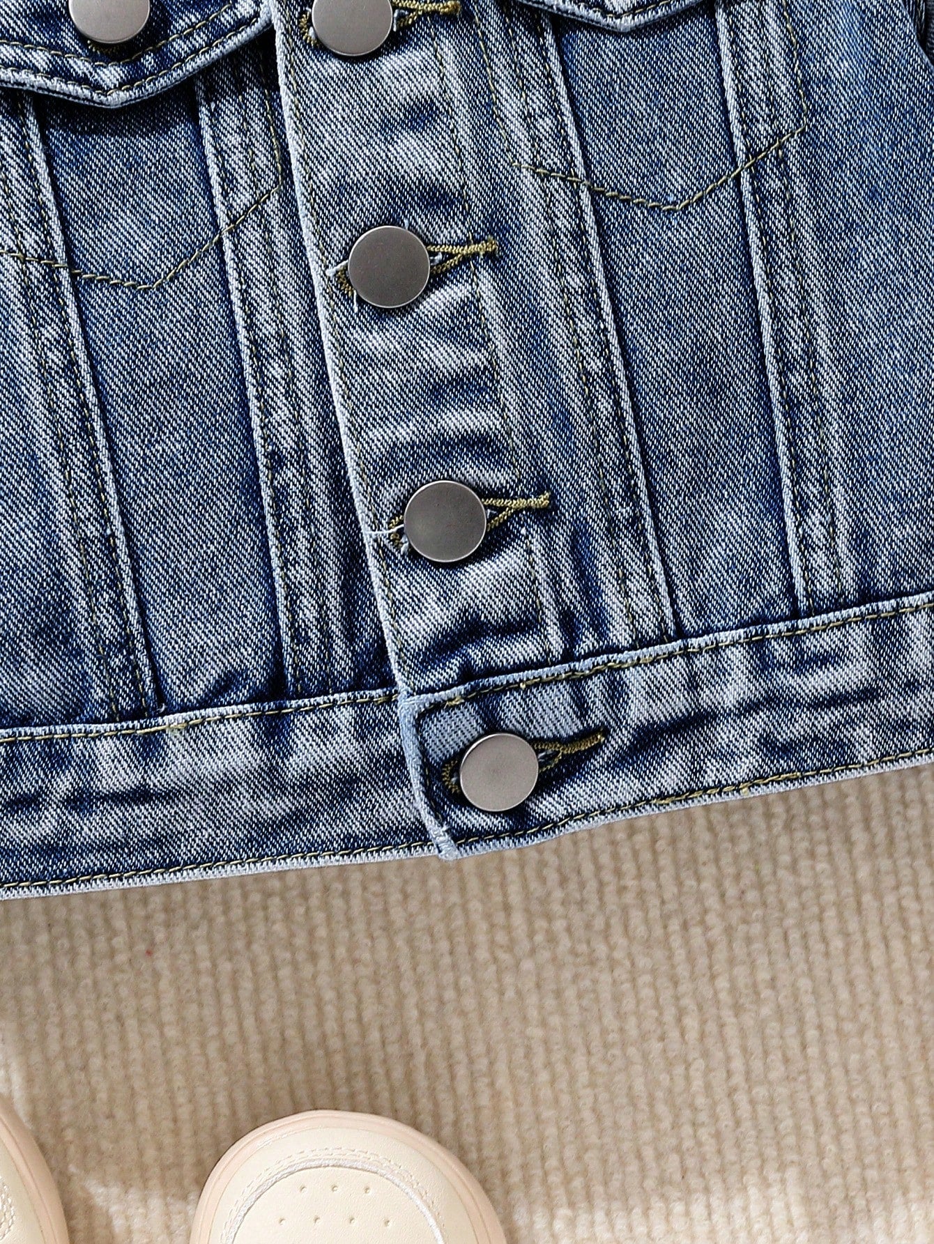 Playful Pals Baby Boy Medium Wash Denim Jacket With Embroidered Bear Patch, Classic & Casual Design
