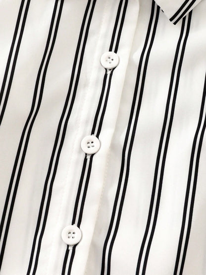 Playful Pals Baby Girl 3-Piece Set Casual Black And White Striped Long Sleeve Jacket Camisole And Shorts Summer Vacation Soft Outfits For School & Daily Wear