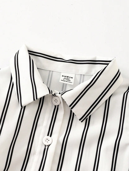 Playful Pals Baby Girl 3-Piece Set Casual Black And White Striped Long Sleeve Jacket Camisole And Shorts Summer Vacation Soft Outfits For School & Daily Wear