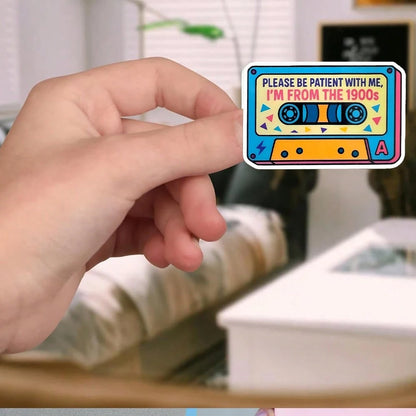 "Please Wait Patiently, I'm From The 1900s" Sticker, Funny Cassette Tape Laptop Sticker, Vintage 90s Cassette Vinyl, Millennial Gift, Waterproof Removable Water Bottle Sticker