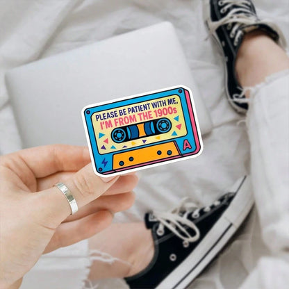 "Please Wait Patiently, I'm From The 1900s" Sticker, Funny Cassette Tape Laptop Sticker, Vintage 90s Cassette Vinyl, Millennial Gift, Waterproof Removable Water Bottle Sticker
