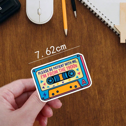 "Please Wait Patiently, I'm From The 1900s" Sticker, Funny Cassette Tape Laptop Sticker, Vintage 90s Cassette Vinyl, Millennial Gift, Waterproof Removable Water Bottle Sticker