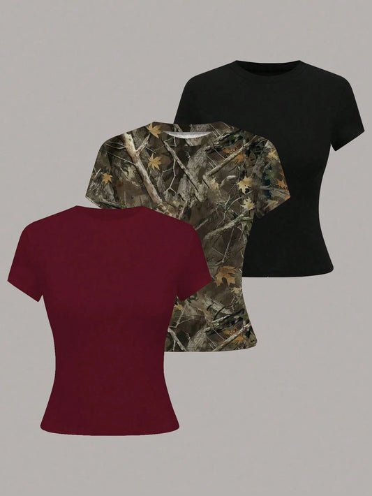 Plivvot Women's Solid Color T-Shirt, Short Sleeve Top, Minimalist And Fashionable, Suitable For Summer