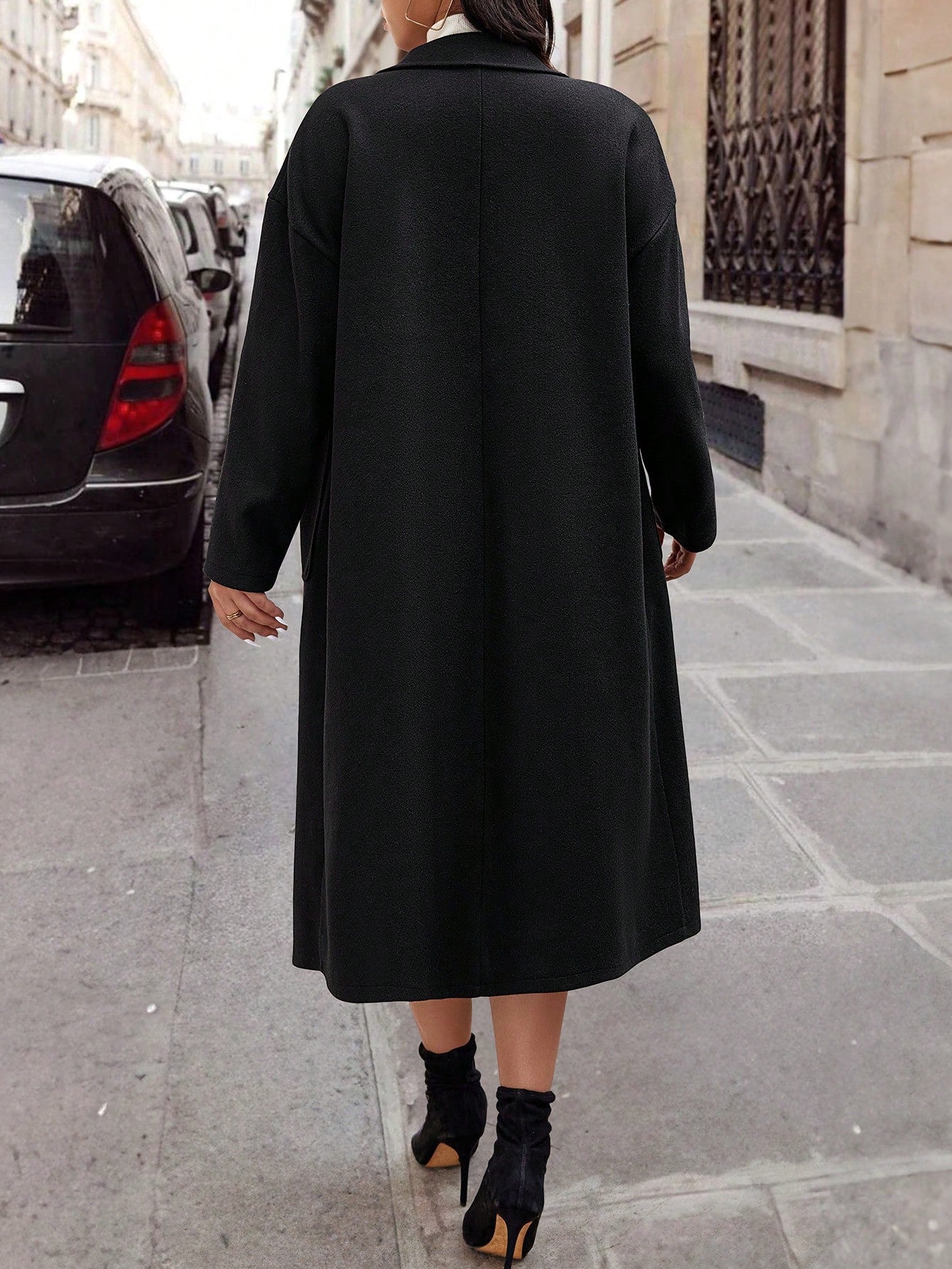 Plus Size Casual Solid Color Lapel Double-Breasted Overcoat, Autumn/Winter
