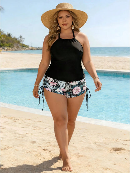 Plus Size Modest High Waist Two Piece Swimsuit – Women's Tankini Set, Full Coverage Summer Beachwear