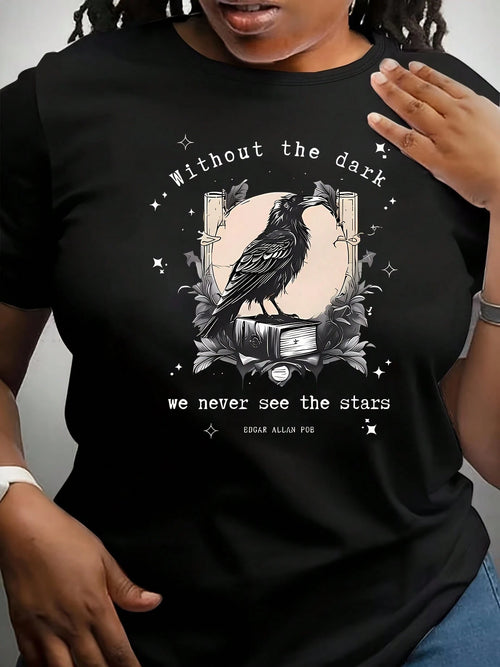 Plus Size New Orleans Day Women Graphic T-Shirt Without The Dark Raven And Books Design Black Short Sleeve Crew Neck Tee Big Women Size L-3XL 4XL 5XL