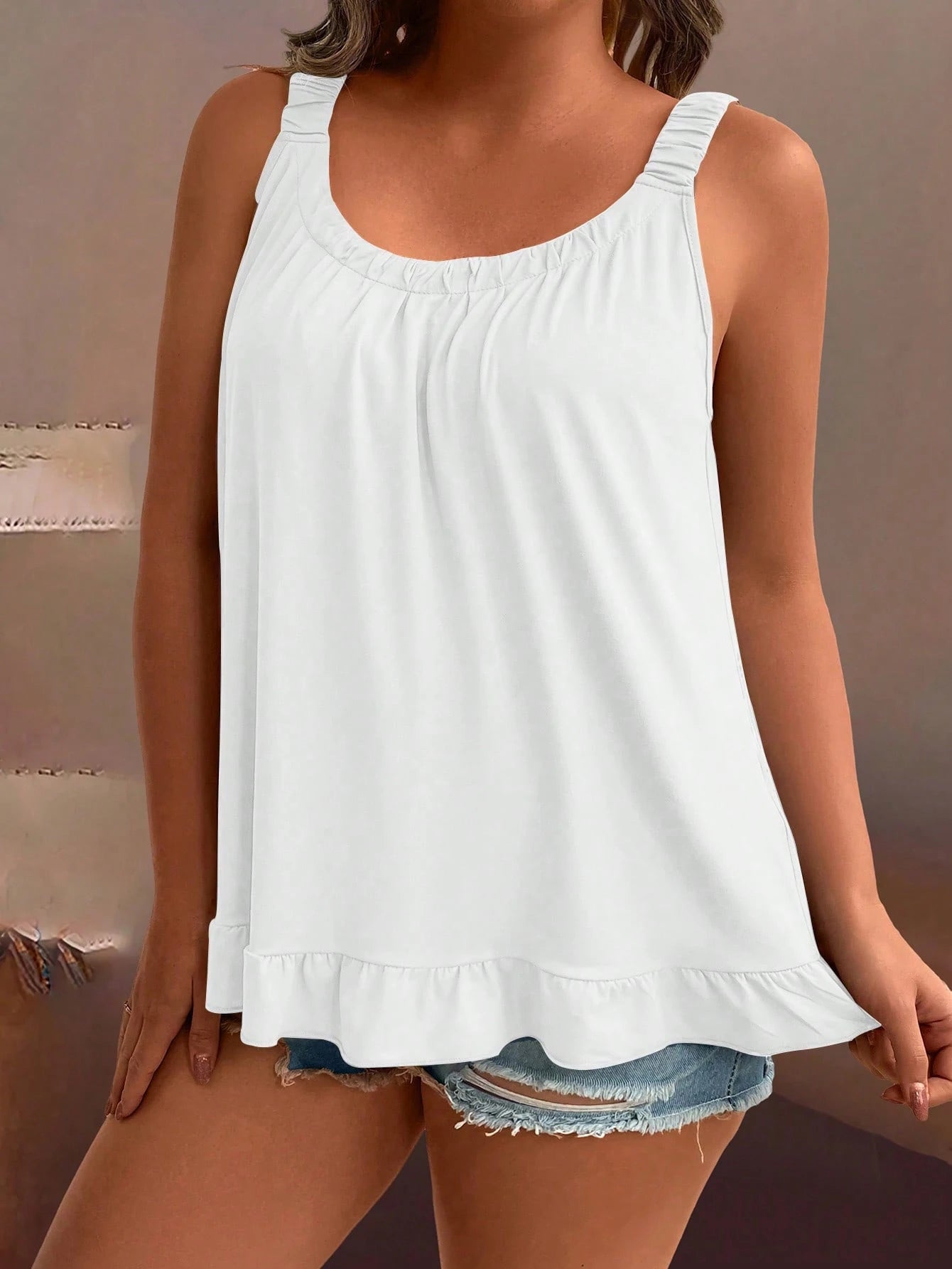 Plus Size Solid Color Fold Pleated Camisole Top