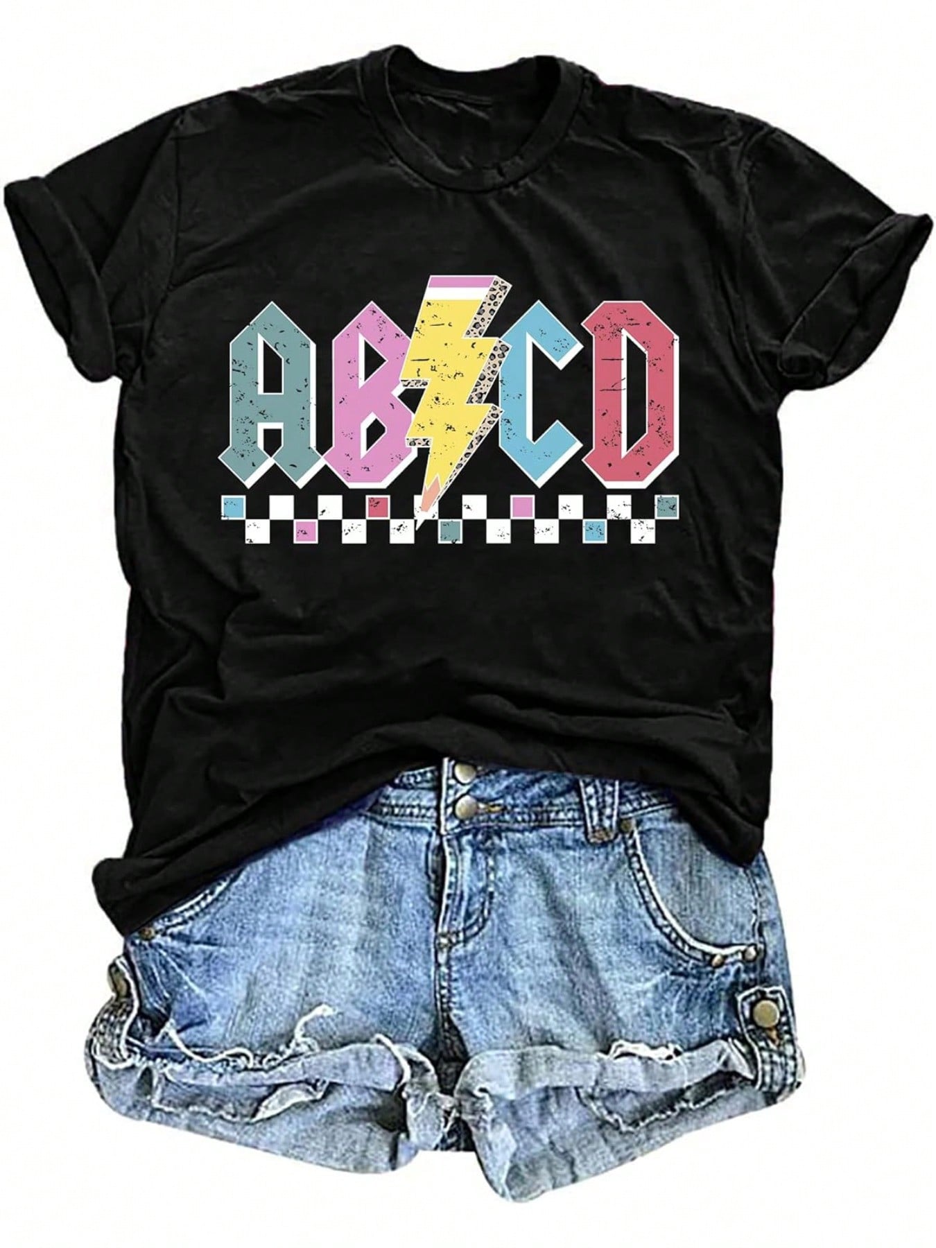 Plus Size Teacher Shirts Women ABCD Teacher Tshirt Teacher Life Shirt Tees Teacher Gifts Casual Teach Tops Women Size L-3XL 4XL 5XL