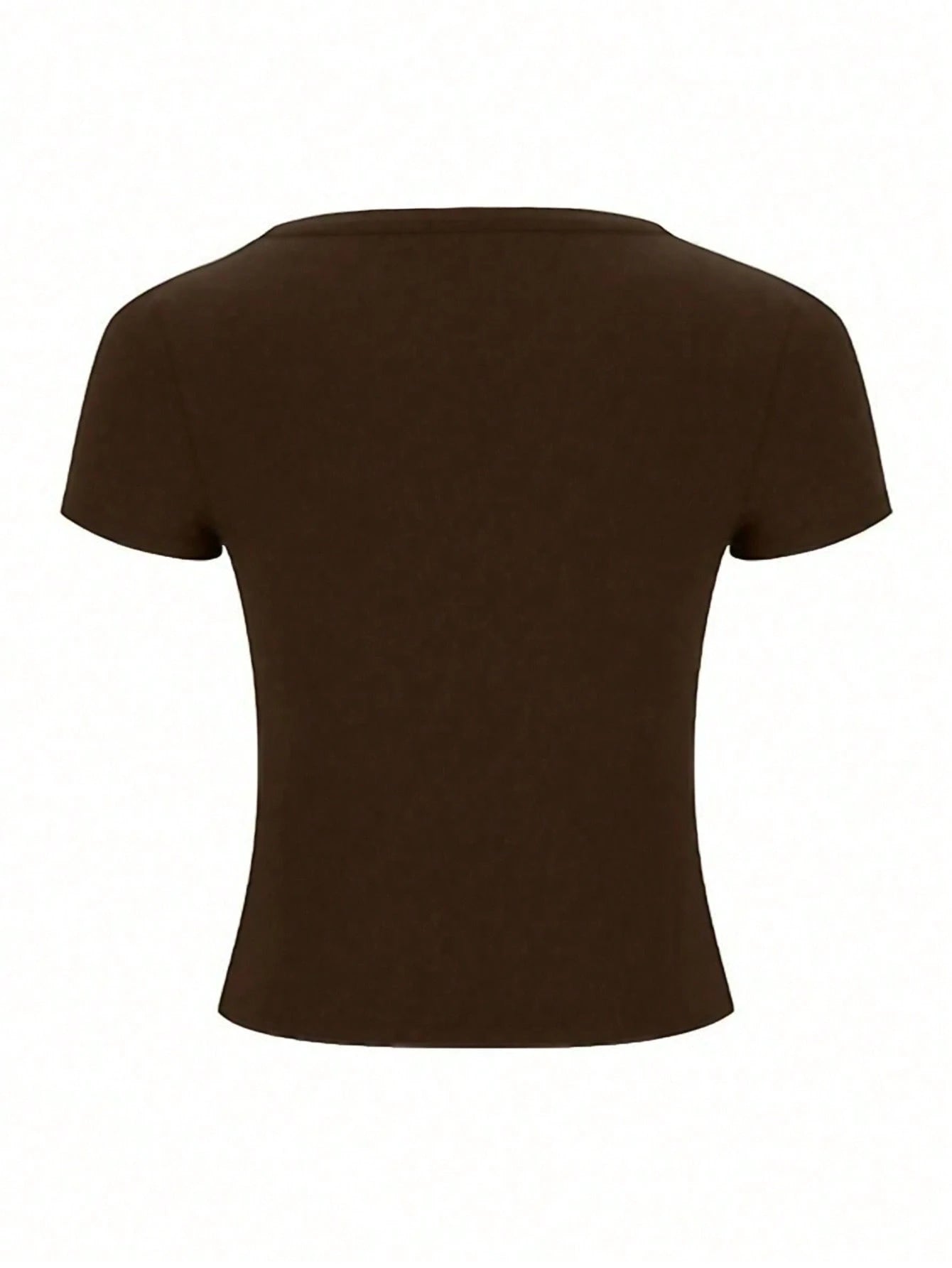 Plus Size Women Deep V Neck Short Sleeve Fitted Coffee Brown T-Shirt