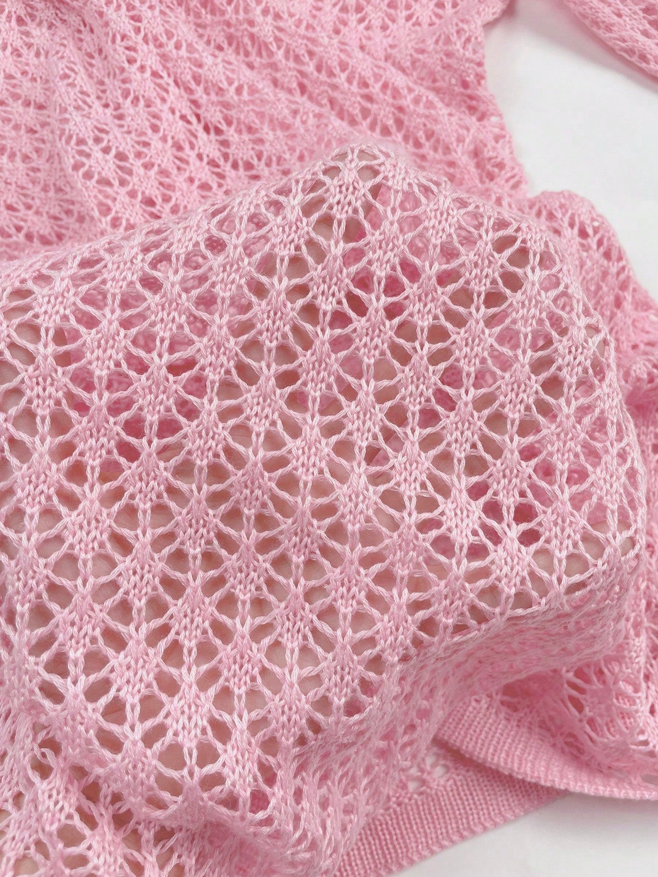 Plus Size Women's Long Sleeve Hollow Crochet Cover-Up, Elegant Bohemian Beach Vacation Style, Summer Holiday Outfit Pink