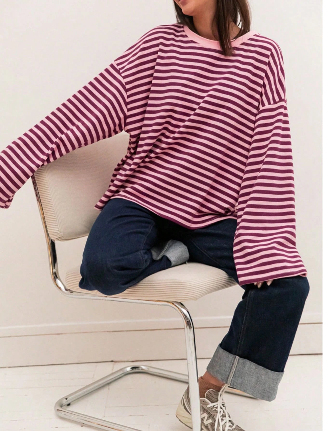 Plus Size Women's New Arrival Fashionable Elegant Striped Top, Suitable For Everyday Wear, Brunch, All Seasons Pink