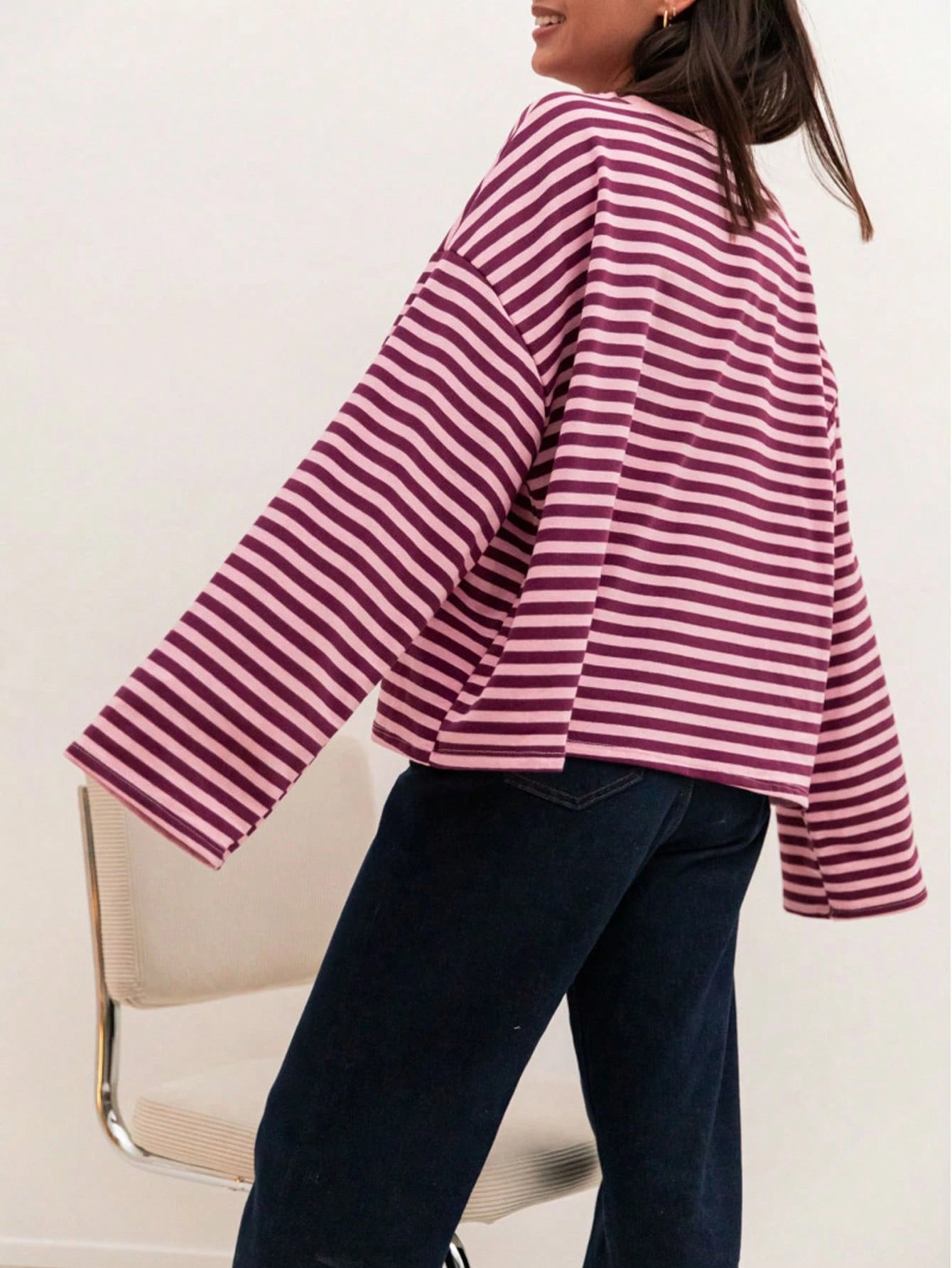Plus Size Women's New Arrival Fashionable Elegant Striped Top, Suitable For Everyday Wear, Brunch, All Seasons Pink