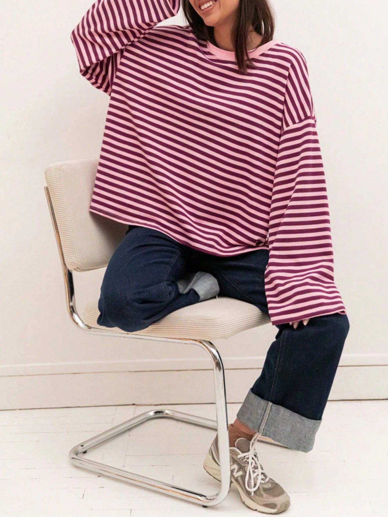 Plus Size Women's New Arrival Fashionable Elegant Striped Top, Suitable For Everyday Wear, Brunch, All Seasons Pink