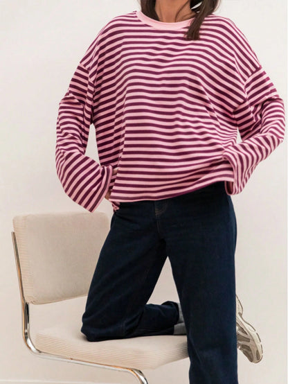 Plus Size Women's New Arrival Fashionable Elegant Striped Top, Suitable For Everyday Wear, Brunch, All Seasons Pink