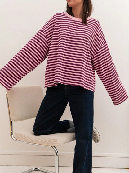 Plus Size Women's New Arrival Fashionable Elegant Striped Top, Suitable For Everyday Wear, Brunch, All Seasons Pink