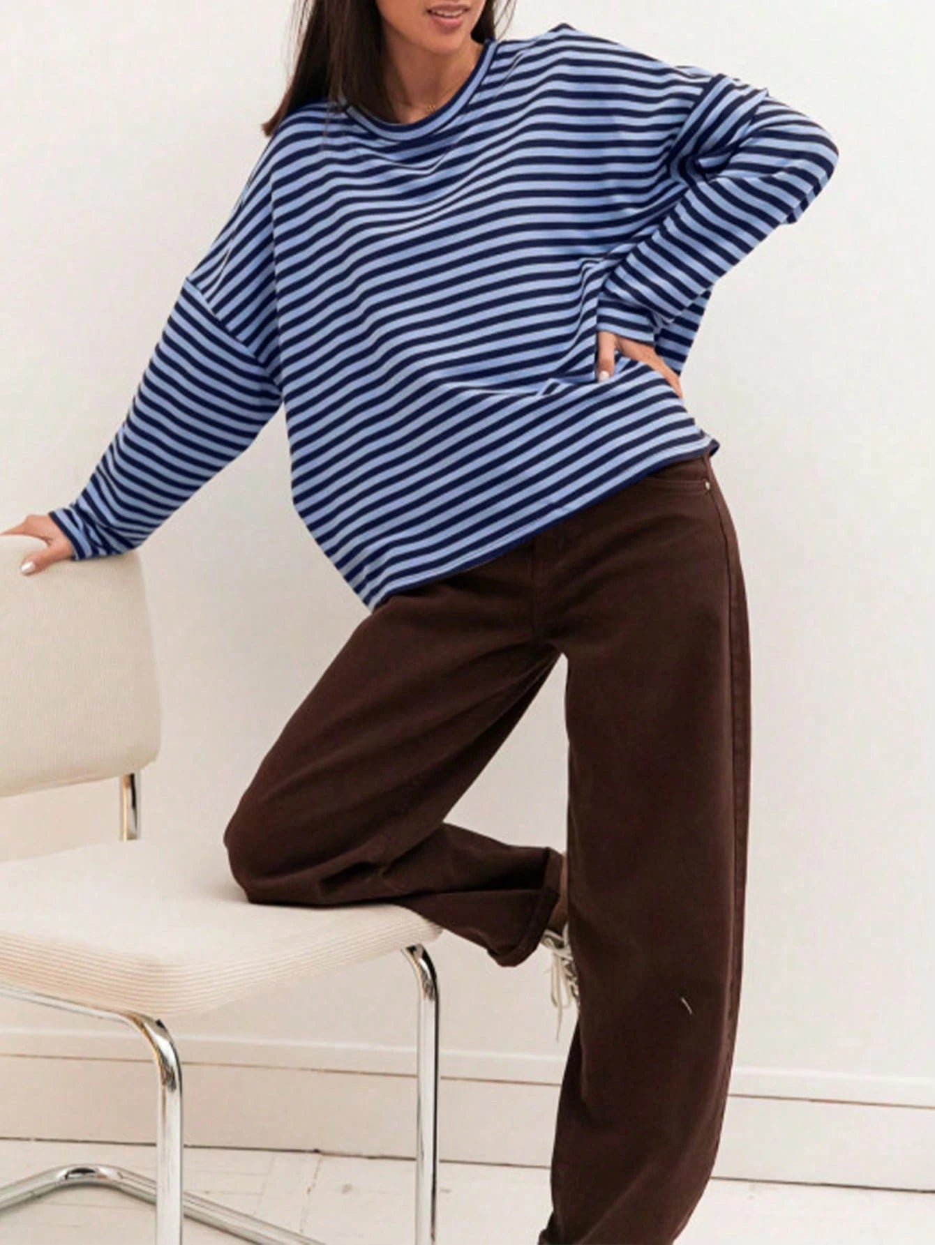 Plus Size Women's New Arrival Fashionable Elegant Striped Top, Suitable For Everyday Wear, Brunch, All Seasons Pink