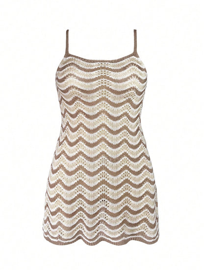 Plus Size Women's Summer Bohemian Ombre Hollow-Out Sexy Sheer Cover-Up Camisole Mini Dress Vacation Beach