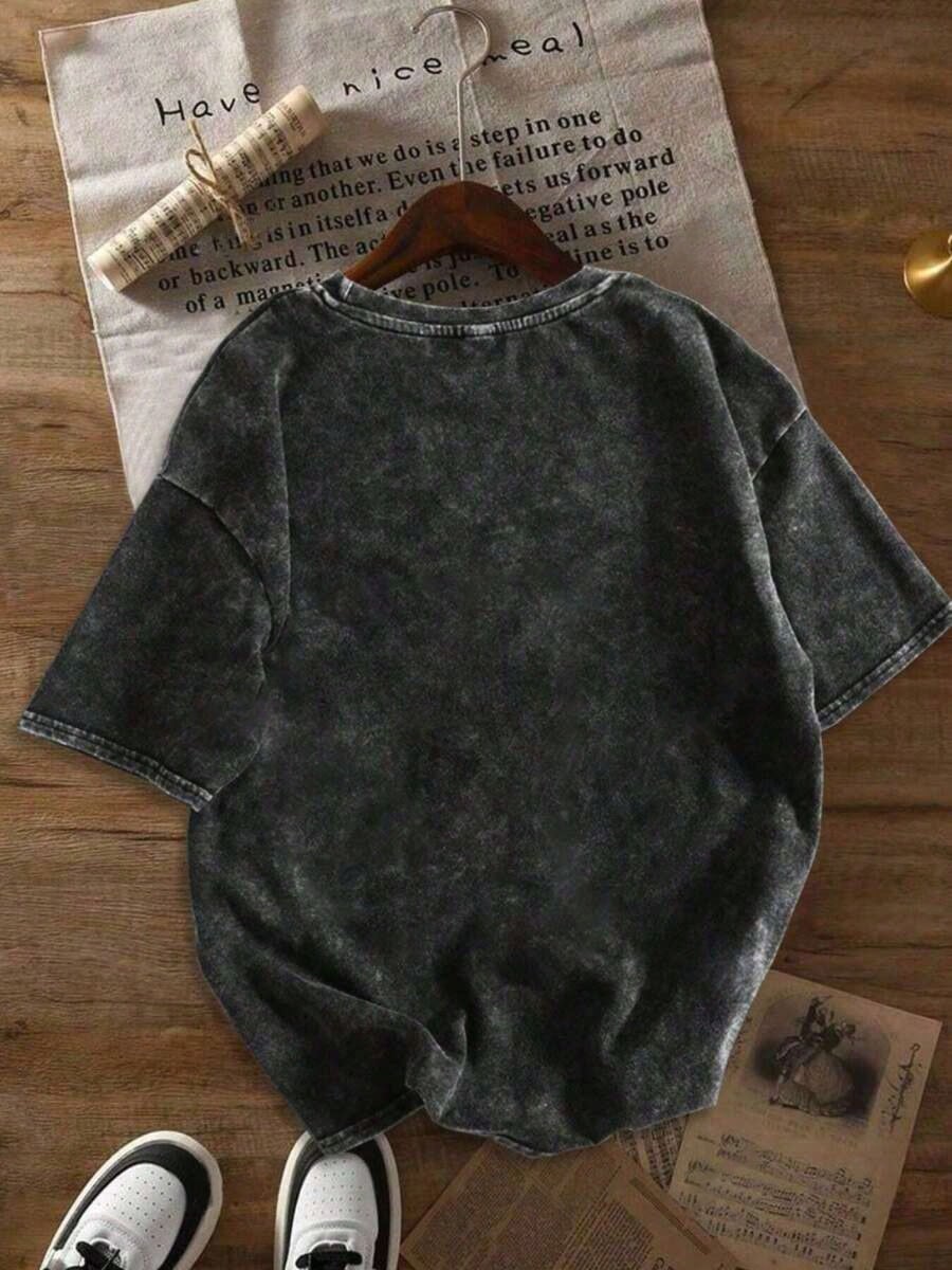 Plus Size Women's Summer Snake Skin Print Casual Loose Washed Cotton Round Neck Short Sleeve T-Shirt Women's Summer Washed Cotton Cute Blouse Black