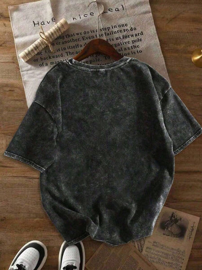 Plus Size Women's Summer Snake Skin Print Casual Loose Washed Cotton Round Neck Short Sleeve T-Shirt Women's Summer Washed Cotton Cute Blouse Black