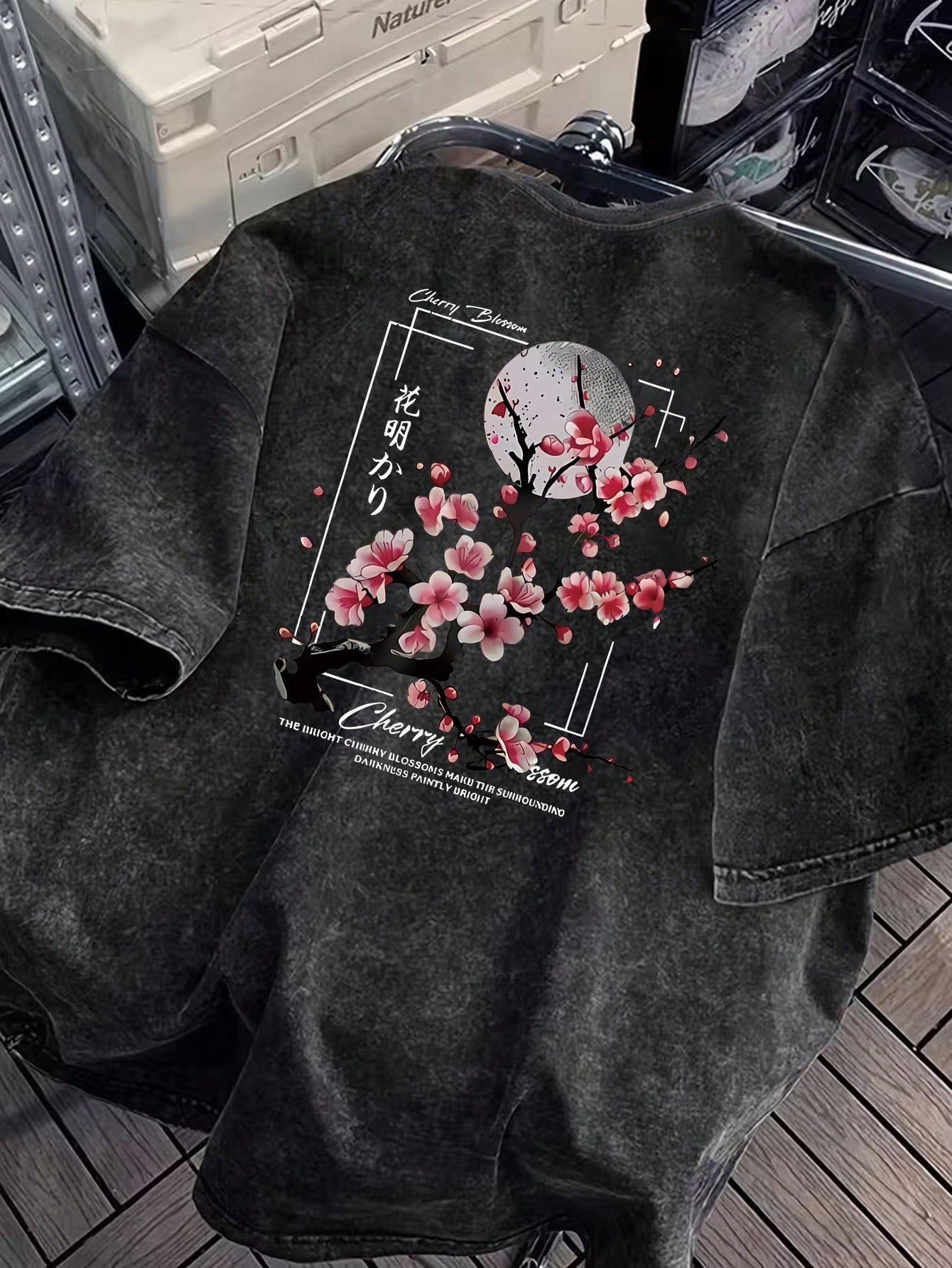 Plus Size Women's Washed Cotton Short Sleeve T-Shirt, Floral Pattern, Double-Sided Print, Vintage Loose Fit, Y2K Street Style Casual Summer Black