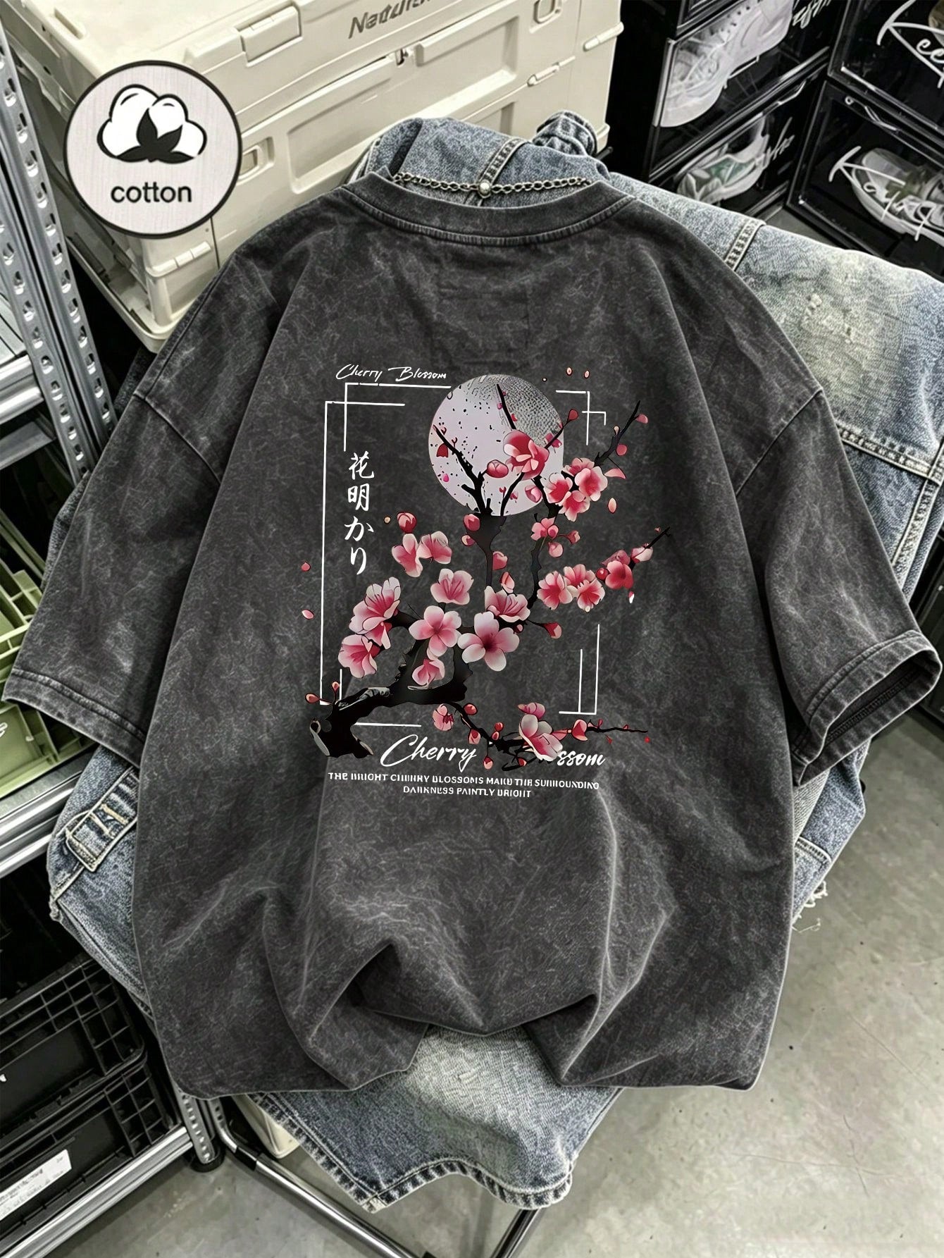 Plus Size Women's Washed Cotton Short Sleeve T-Shirt, Floral Pattern, Double-Sided Print, Vintage Loose Fit, Y2K Street Style Casual Summer Black