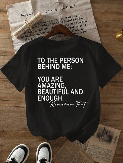 Plus Size Women Slogan & Smiling Face Print Short Sleeve Casual Round Neck T-Shirt, Summer--Round Neck Loose Breathable Short Sleeve