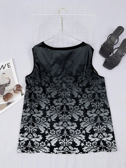 Plus Size Women Summer Tie-Dye Print Sleeveless Camisole Top Casual Black