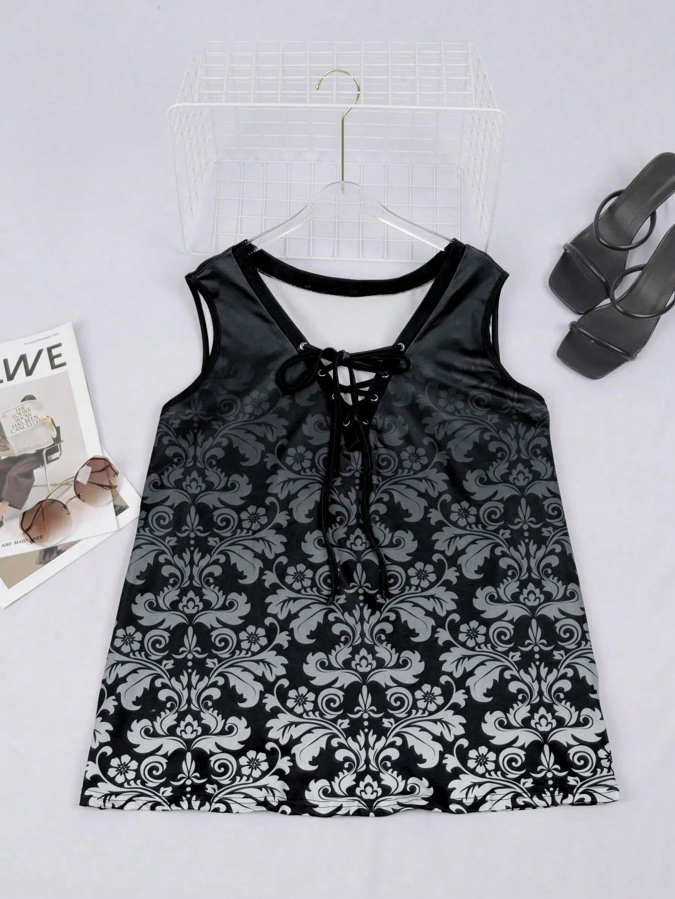 Plus Size Women Summer Tie-Dye Print Sleeveless Camisole Top Casual Black