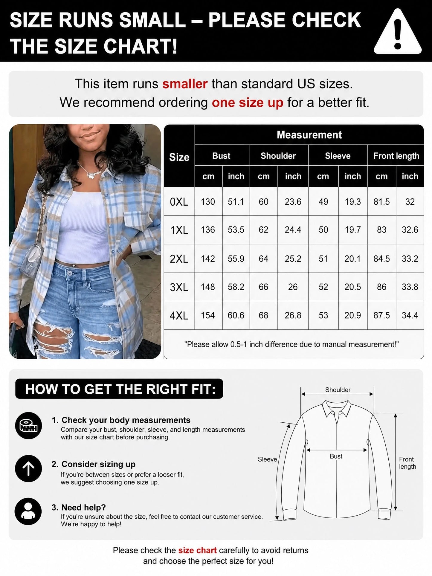 Plus Size Woven Plaid Long Button-Up Shirt, Shirt Collar, Regular Sleeve Length, With Pockets, Casual Style Spring