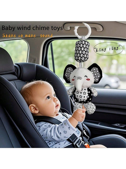 Plush Baby Toys With Portable Hanging Ring, Black & White Rattle Toy- Stroller Wind Chimes Plush Rattle Doll, Suitable For Car Seat- Ideal Gifts For 0-3-6-9-12 Month Baby Boys & Girls, Newborn Toys