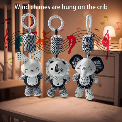 Plush Baby Toys With Portable Hanging Ring, Black & White Rattle Toy- Stroller Wind Chimes Plush Rattle Doll, Suitable For Car Seat- Ideal Gifts For 0-3-6-9-12 Month Baby Boys & Girls, Newborn Toys