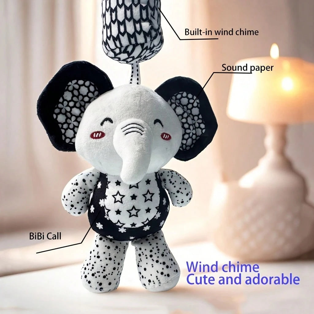 Plush Baby Toys With Portable Hanging Ring, Black & White Rattle Toy- Stroller Wind Chimes Plush Rattle Doll, Suitable For Car Seat- Ideal Gifts For 0-3-6-9-12 Month Baby Boys & Girls, Newborn Toys