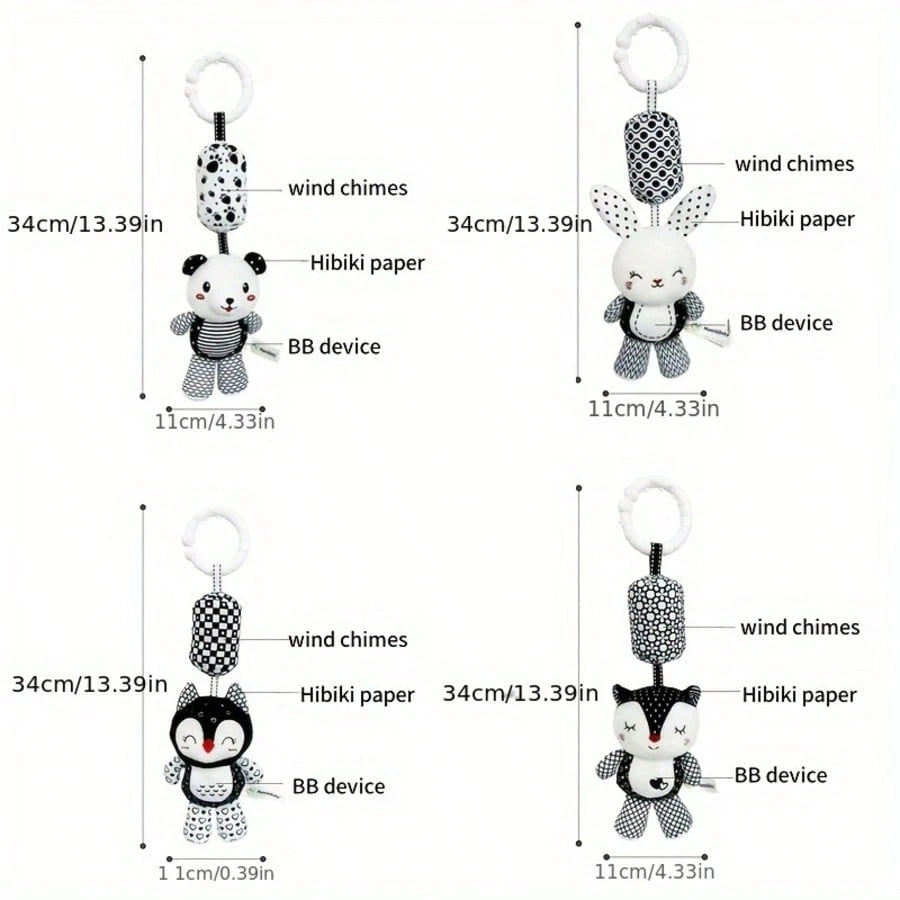 Plush Baby Toys With Portable Hanging Ring, Black & White Rattle Toy- Stroller Wind Chimes Plush Rattle Doll, Suitable For Car Seat- Ideal Gifts For 0-3-6-9-12 Month Baby Boys & Girls, Newborn Toys