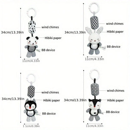 Plush Baby Toys With Portable Hanging Ring, Black & White Rattle Toy- Stroller Wind Chimes Plush Rattle Doll, Suitable For Car Seat- Ideal Gifts For 0-3-6-9-12 Month Baby Boys & Girls, Newborn Toys
