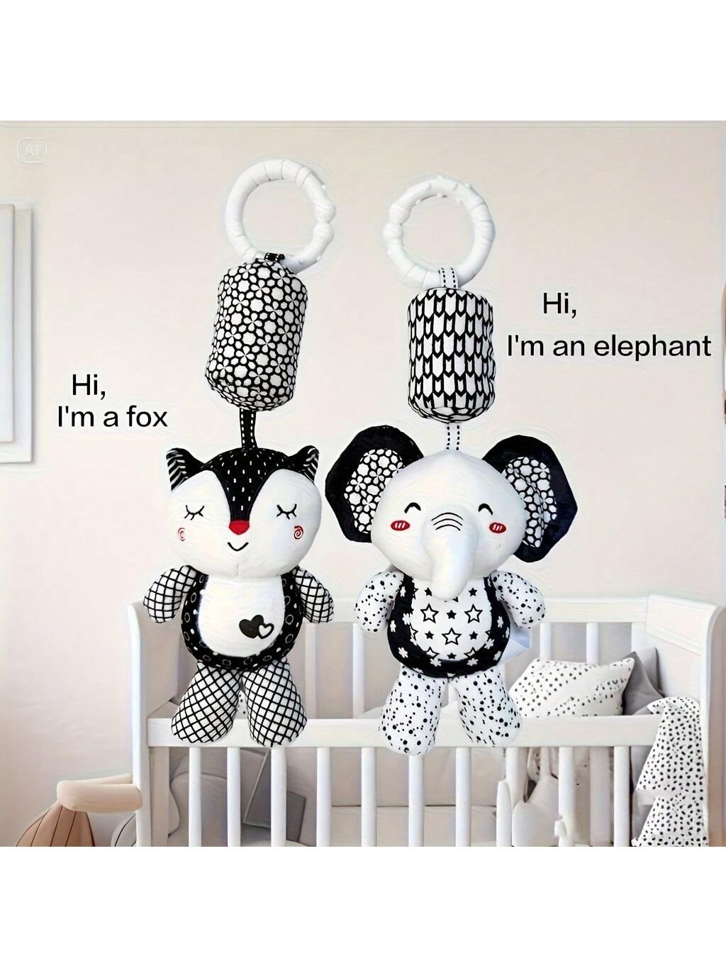 Plush Baby Toys With Portable Hanging Ring, Black & White Rattle Toy- Stroller Wind Chimes Plush Rattle Doll, Suitable For Car Seat- Ideal Gifts For 0-3-6-9-12 Month Baby Boys & Girls, Newborn Toys