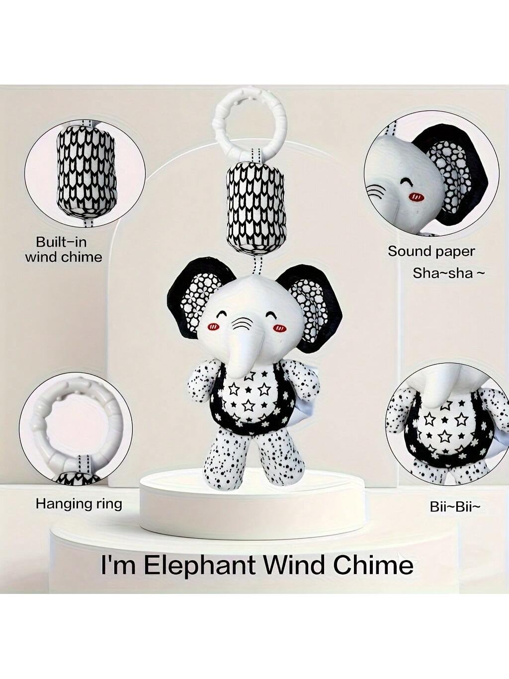 Plush Baby Toys With Portable Hanging Ring, Black & White Rattle Toy- Stroller Wind Chimes Plush Rattle Doll, Suitable For Car Seat- Ideal Gifts For 0-3-6-9-12 Month Baby Boys & Girls, Newborn Toys