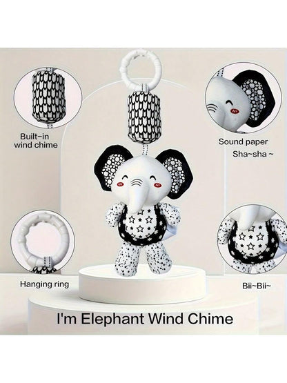 Plush Baby Toys With Portable Hanging Ring, Black & White Rattle Toy- Stroller Wind Chimes Plush Rattle Doll, Suitable For Car Seat- Ideal Gifts For 0-3-6-9-12 Month Baby Boys & Girls, Newborn Toys