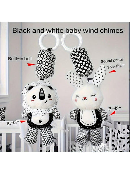 Plush Baby Toys With Portable Hanging Ring, Black & White Rattle Toy- Stroller Wind Chimes Plush Rattle Doll, Suitable For Car Seat- Ideal Gifts For 0-3-6-9-12 Month Baby Boys & Girls, Newborn Toys