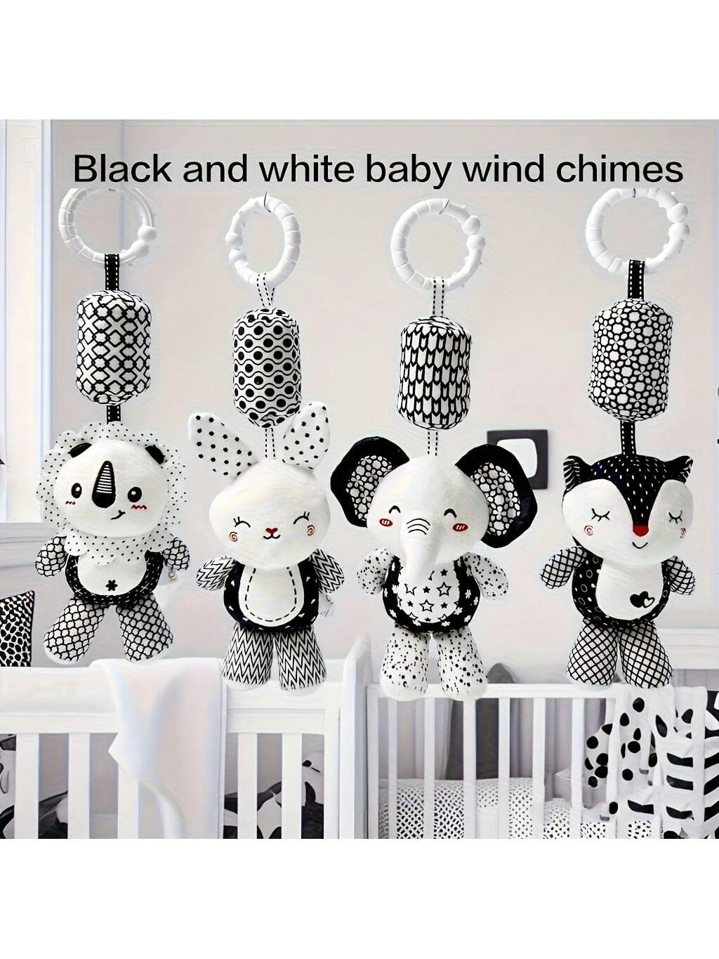 Plush Baby Toys With Portable Hanging Ring, Black & White Rattle Toy- Stroller Wind Chimes Plush Rattle Doll, Suitable For Car Seat- Ideal Gifts For 0-3-6-9-12 Month Baby Boys & Girls, Newborn Toys