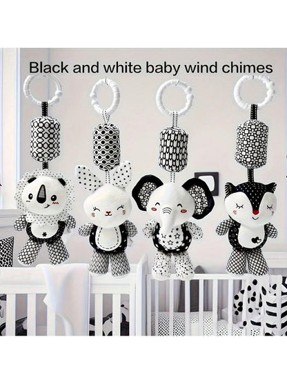 Plush Baby Toys With Portable Hanging Ring, Black & White Rattle Toy- Stroller Wind Chimes Plush Rattle Doll, Suitable For Car Seat- Ideal Gifts For 0-3-6-9-12 Month Baby Boys & Girls, Newborn Toys