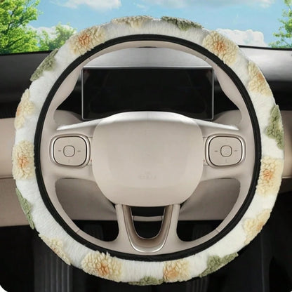 Plush Steering Wheel Cover, Fits 14.5 Inch-15 Inch Steering Wheel, Elastic Design For Easy Carrying And Washable, 6 Elegant Floral Patterns For Autumn/Winter, Suitable As Birthday Gift And Car Interio