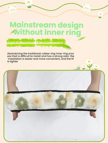 Plush Steering Wheel Cover, Fits 14.5 Inch-15 Inch Steering Wheel, Elastic Design For Easy Carrying And Washable, 6 Elegant Floral Patterns For Autumn/Winter, Suitable As Birthday Gift And Car Interio
