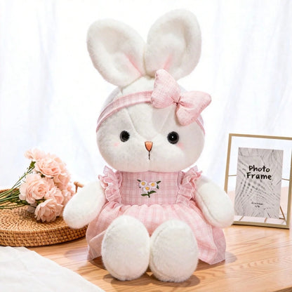 PlushFable 15.8in Daisy White Bunny Stuffed Animal In Floral Embroidery Dress Soft Rabbit Plushie With,Valentine's Day,Plushie,Toys For Girl,Easter,Easter Decor