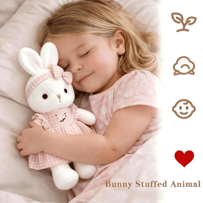 PlushFable 15.8in Daisy White Bunny Stuffed Animal In Floral Embroidery Dress Soft Rabbit Plushie With,Valentine's Day,Plushie,Toys For Girl,Easter,Easter Decor