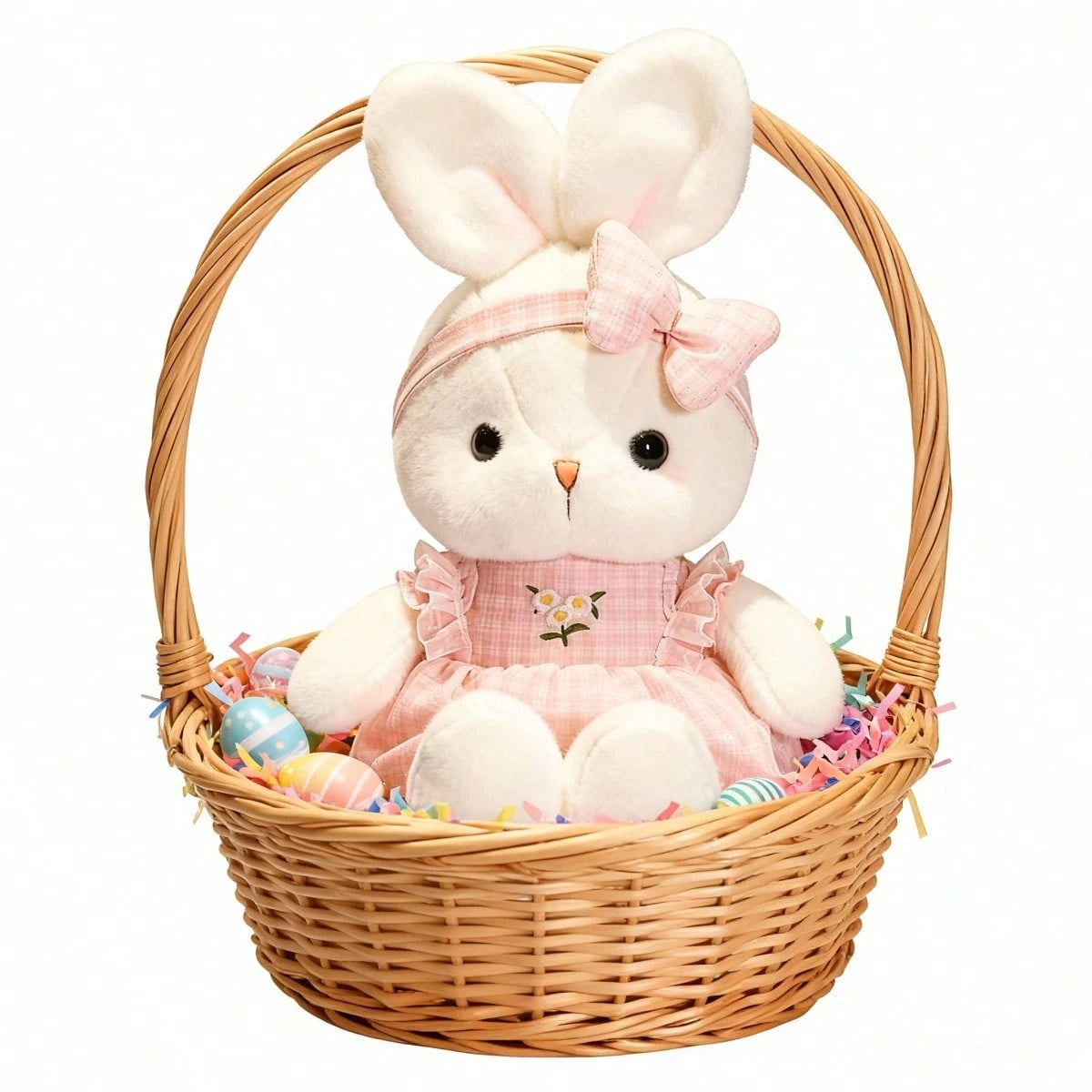 PlushFable 15.8in Daisy White Bunny Stuffed Animal In Floral Embroidery Dress Soft Rabbit Plushie With,Valentine's Day,Plushie,Toys For Girl,Easter,Easter Decor