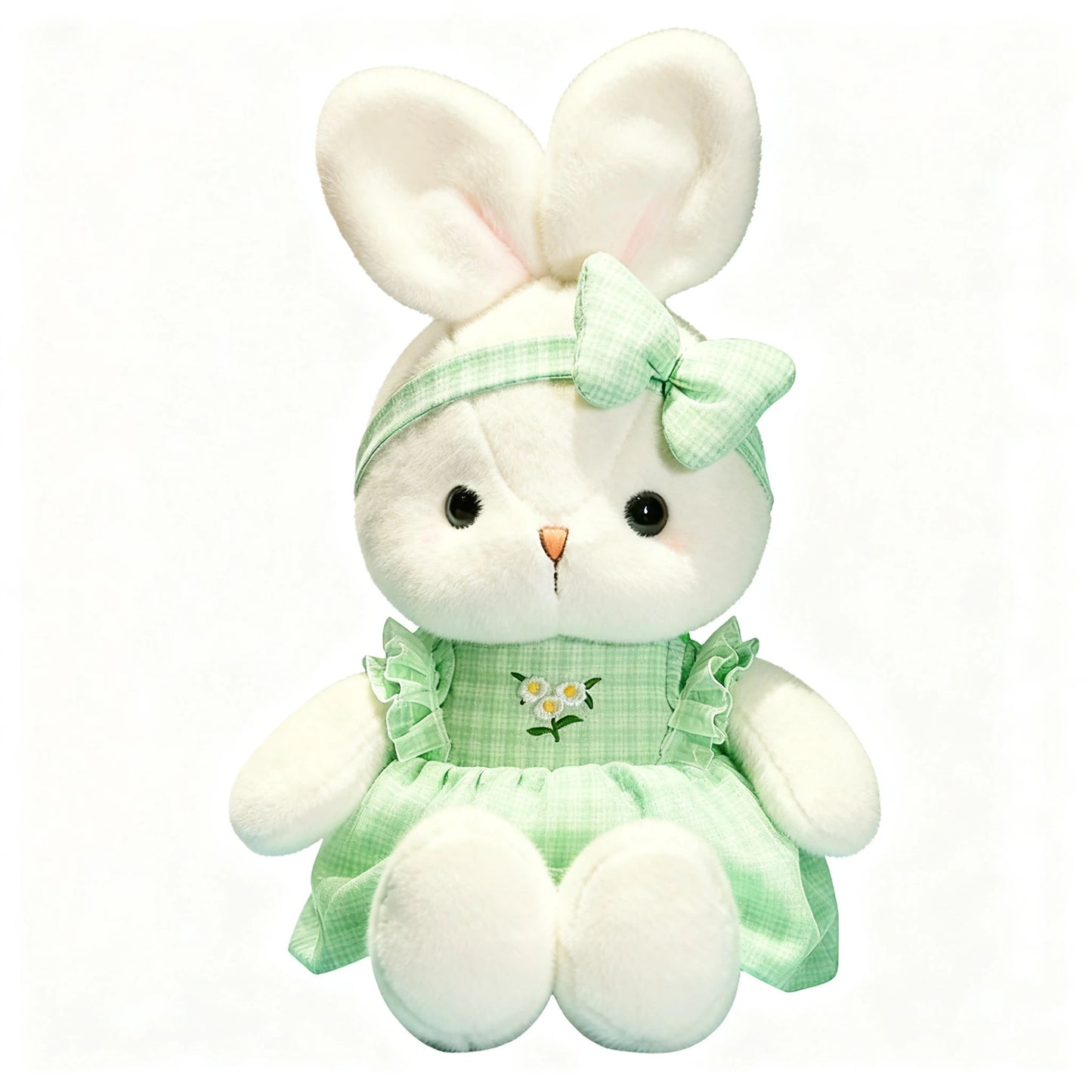 PlushFable 15.8in Daisy White Bunny Stuffed Animal In Floral Embroidery Dress Soft Rabbit Plushie With,Valentine's Day,Plushie,Toys For Girl,Easter,Easter Decor