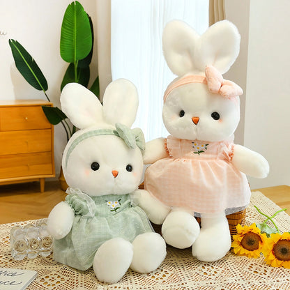 PlushFable 15.8in Daisy White Bunny Stuffed Animal In Floral Embroidery Dress Soft Rabbit Plushie With,Valentine's Day,Plushie,Toys For Girl,Easter,Easter Decor