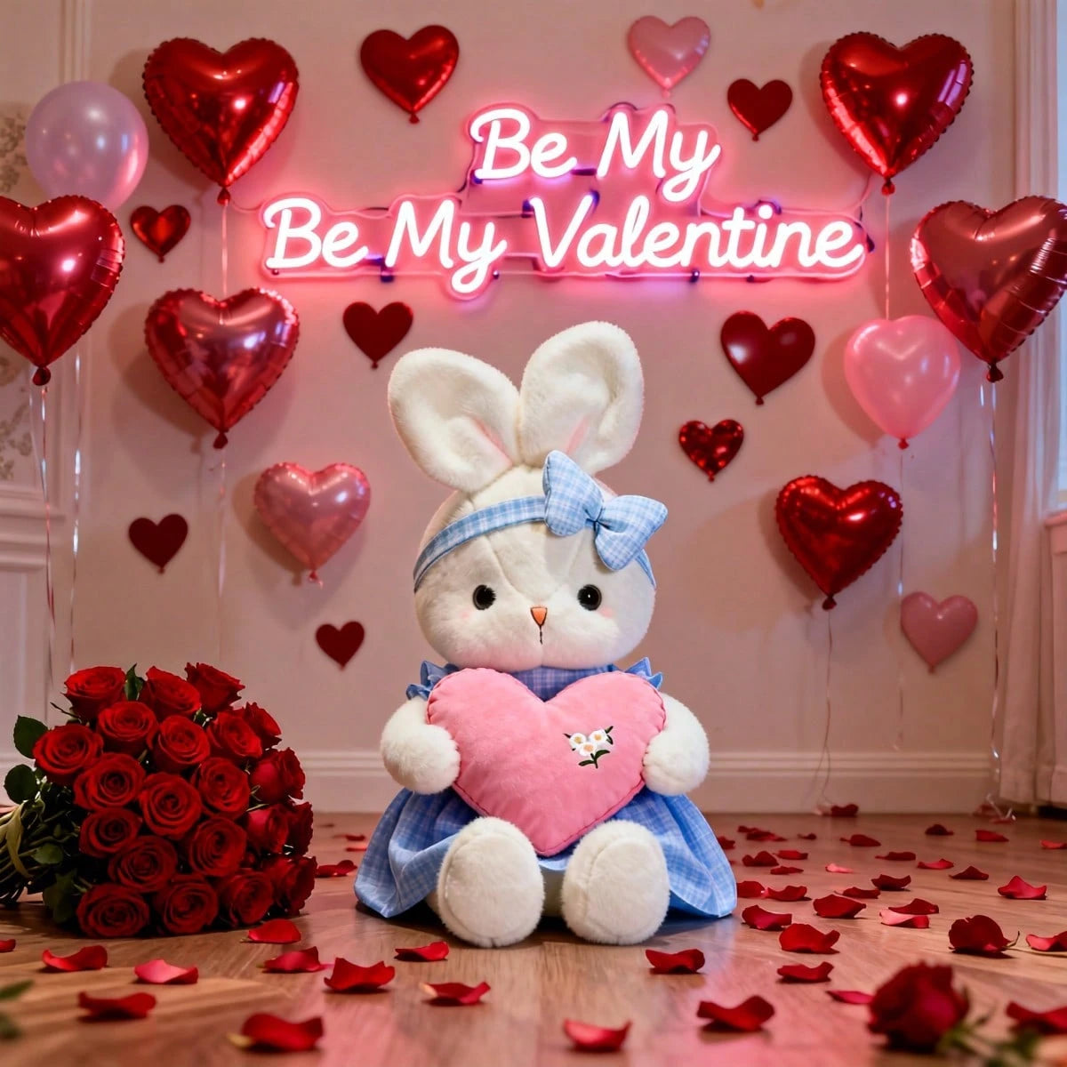 PlushFable 15.8in Daisy White Bunny Stuffed Animal In Floral Embroidery Dress Soft Rabbit Plushie With,Valentine's Day,Plushie,Toys For Girl,Easter,Easter Decor